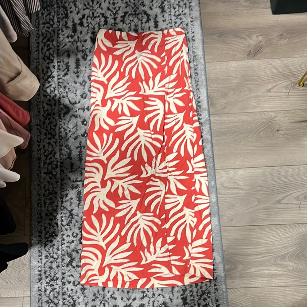 A New Day Red and cream linen skirt